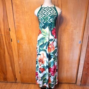 Venus Hibiscus Halter Maxi Dress with Floral Cut Outs, Size M,NWOT RN#…